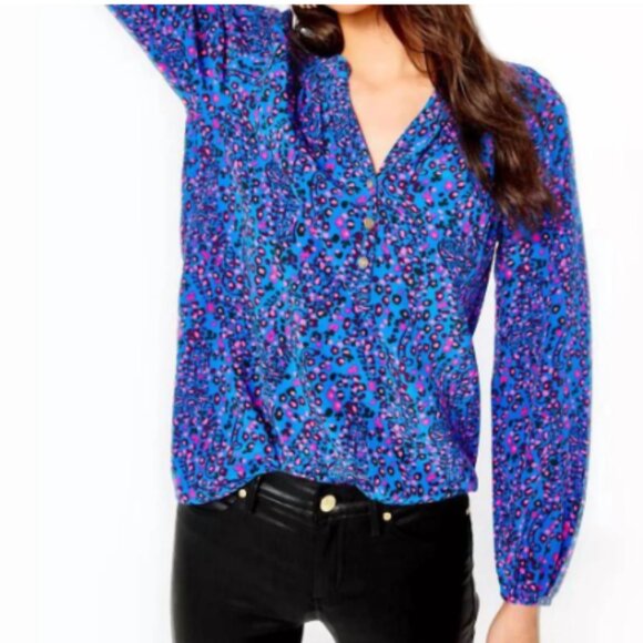 NWT Lilly Pulitzer Elsa Top Blue Flare Growl and Prowl Size XL - Picture 2 of 9
